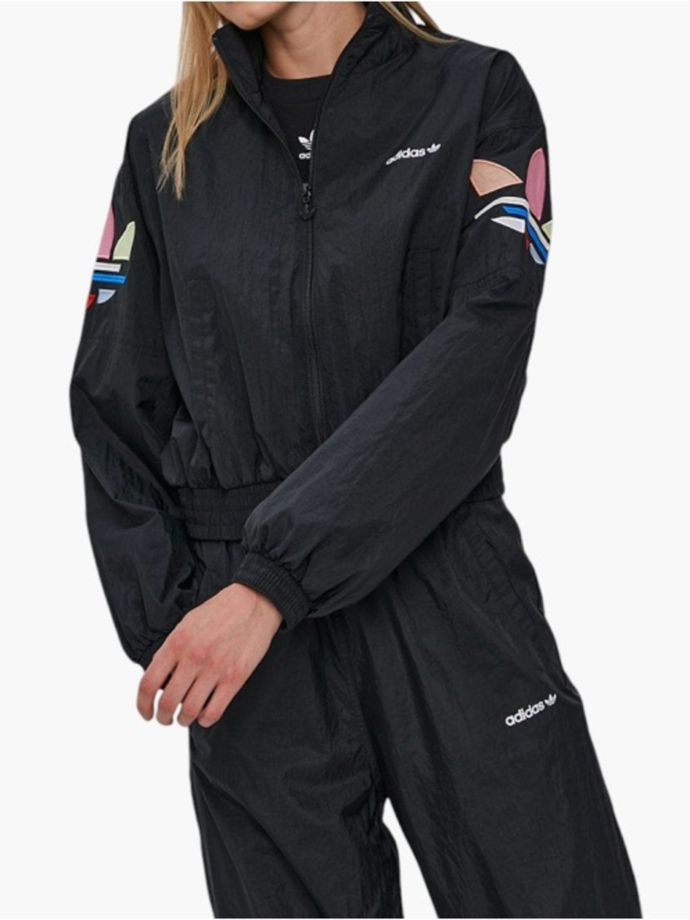 adidas Black Bomber Jacket with Multicolor Trefoil Patch